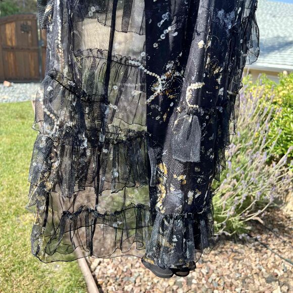 Thakoon Silk Floral Tiered Ruffle Dress Sheer Black Slip NWOT Size 4 Small - Picture 5 of 9